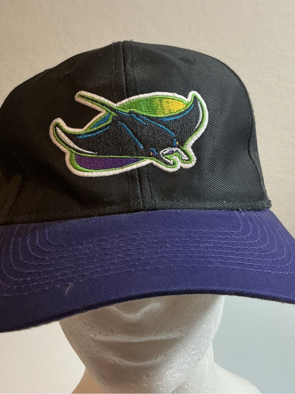 Vintage Tampa Bay Devil Rays Logo Athletic Snapback Hat Black Purple MLB